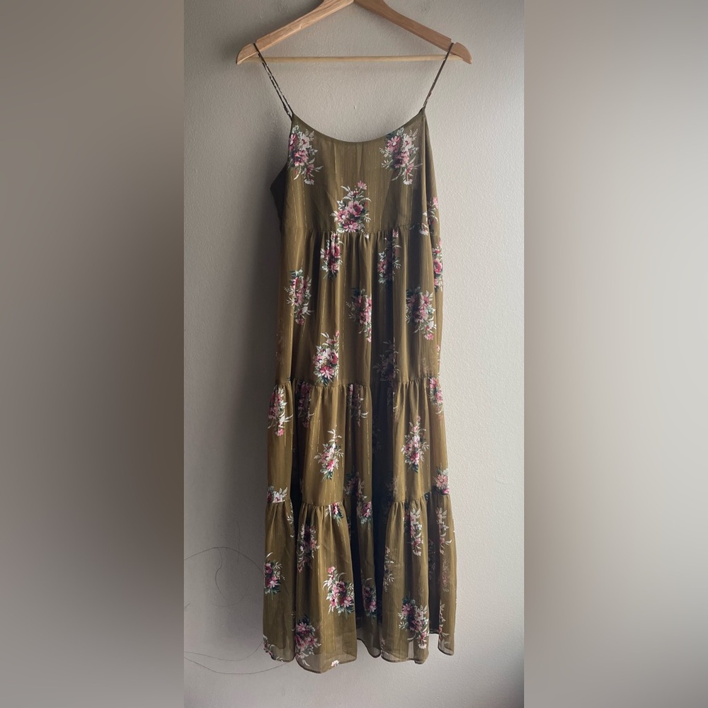 Madewell Women Floral Green Maxi Sleeveless Dress Size 10
